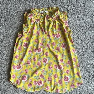 Loft blouse tank yellow with pink floral print